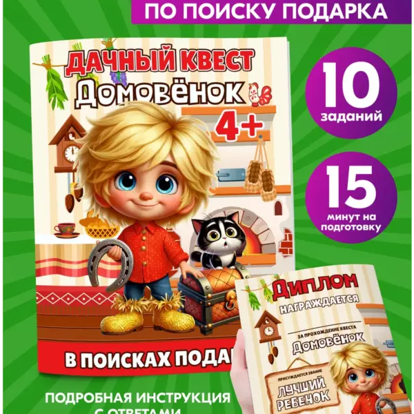 Дачный квест «Домовёнок» — 10 заданий + инструкция + грамота