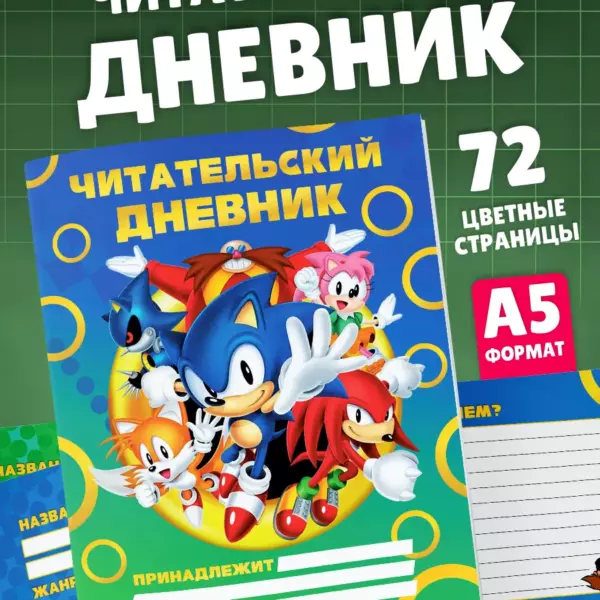 Читательский дневник Соник — 72 цветные страницы, А5