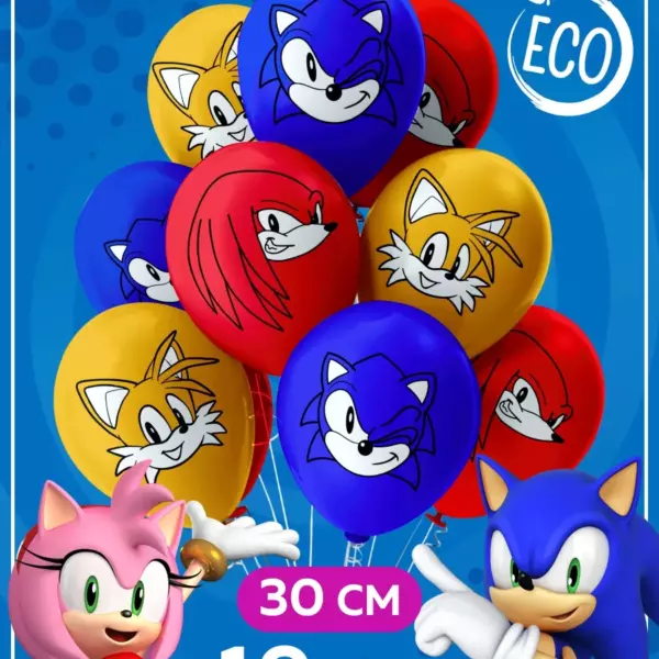 Набор воздушных шариков Sonic (Соник) — 10 шт, 30 см, яркие ECO-шары для дня рождения