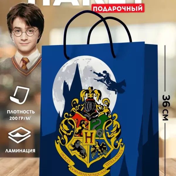 Подарочный пакет Хогвартс / Гарри Поттер / Harry Potter / большой пакет 25×36 см, ламинированный