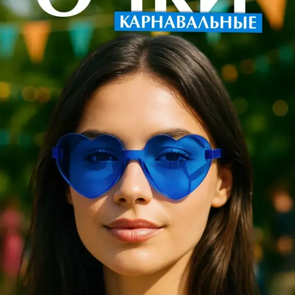 Карнавальные очки сердечки синие — очки для вечеринки, фестиваля и фотосессии