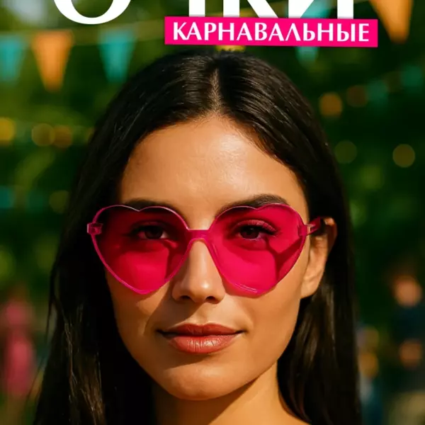 Карнавальные очки сердечки фуксия — очки для вечеринки, фестиваля и фотосессии