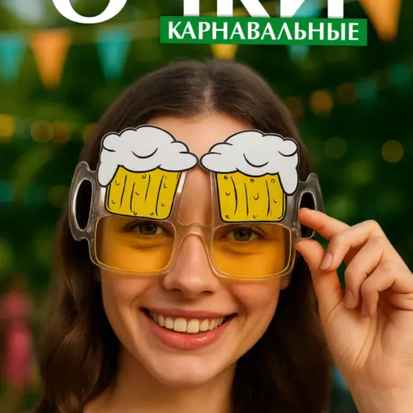Карнавальные очки Пивные кружки — очки для вечеринки с жёлтыми линзами