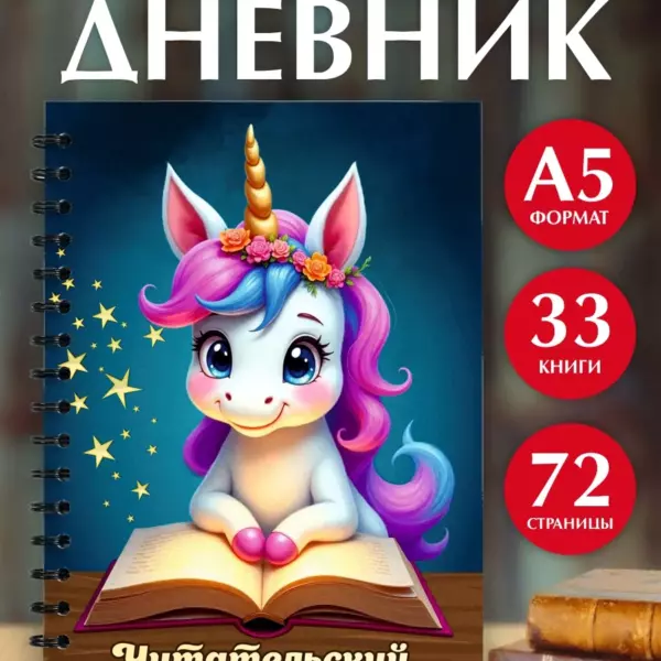 Читательский дневник Единорог А5 на пружине — 72 страницы, на 33 книги, для школы