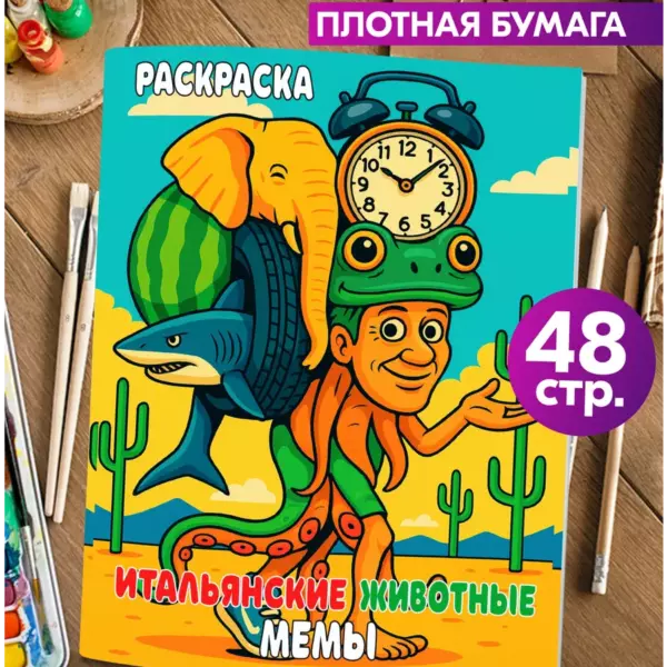 Раскраска Итальянские животные мемы, 48 стр., формат 24×17 см, для карандашей и восковых мелков