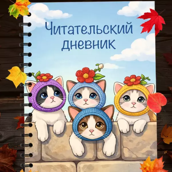 Читательский дневник с котятами А5 на 33 книги — дневник чтения 72 страницы для школьников