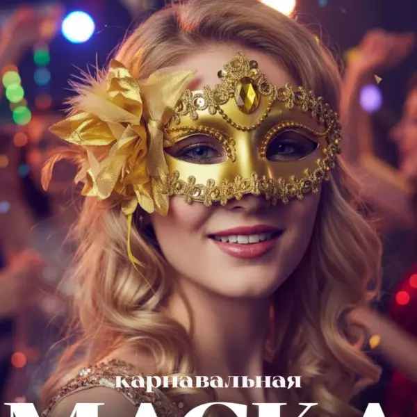 Золотая карнавальная маска с цветком и стразами для маскарада и бала