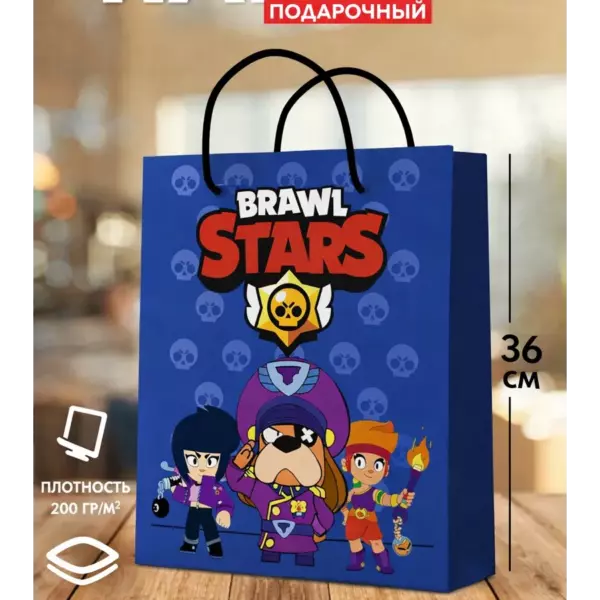 Подарочный пакет Brawl Stars большой 36×25 см – пакет для подарков детский с персонажами Бравл Старс
