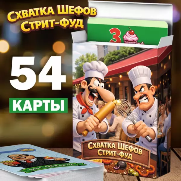 Настольная карточная игра «Схватка шефов. Стрит-фуд» 54 карты, 14+, игра для компании и вечеринки