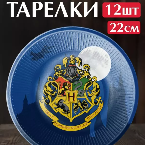 Одноразовые бумажные тарелки Гарри Поттер 22 см, набор 12 шт, праздничная посуда для дня рождения