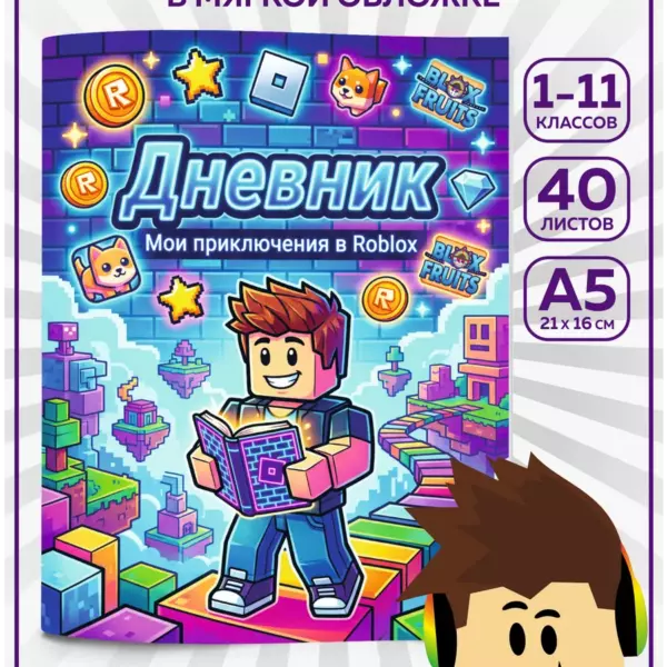 Школьный дневник А5 40 листов Roblox, дневник для школы в мягкой обложке 1–11 класс