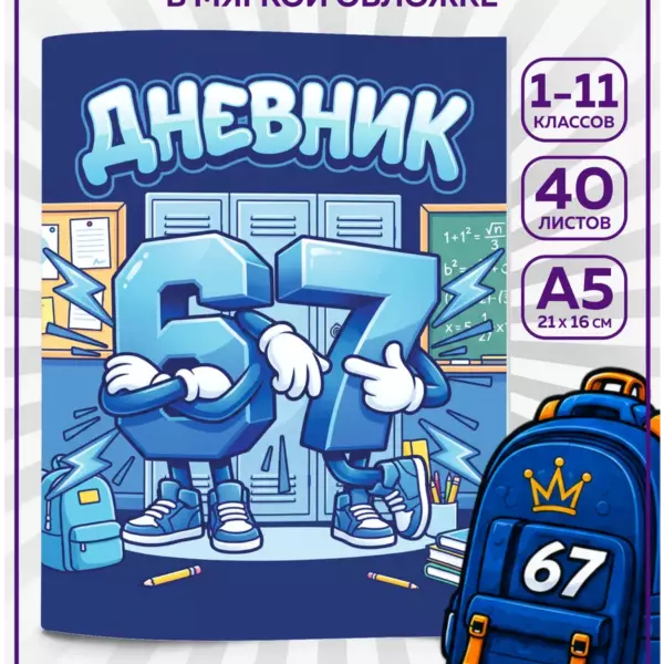 Школьный дневник А5 40 листов Six Seven 67, дневник для школы в мягкой обложке 1–11 класс