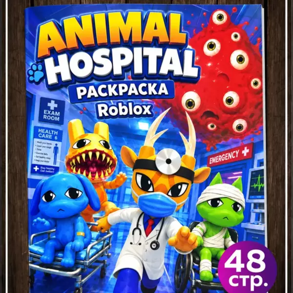 Раскраска Roblox Animal Hospital 24×17 см, 48 страниц, раскраска с персонажами игры и животными